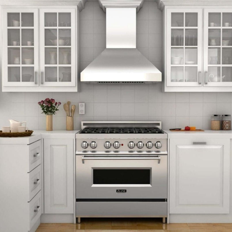 ZLINE 42 in. Professional Convertible Vent Wall Mount Range Hood in Stainless Steel with Crown Molding (597CRN-42)