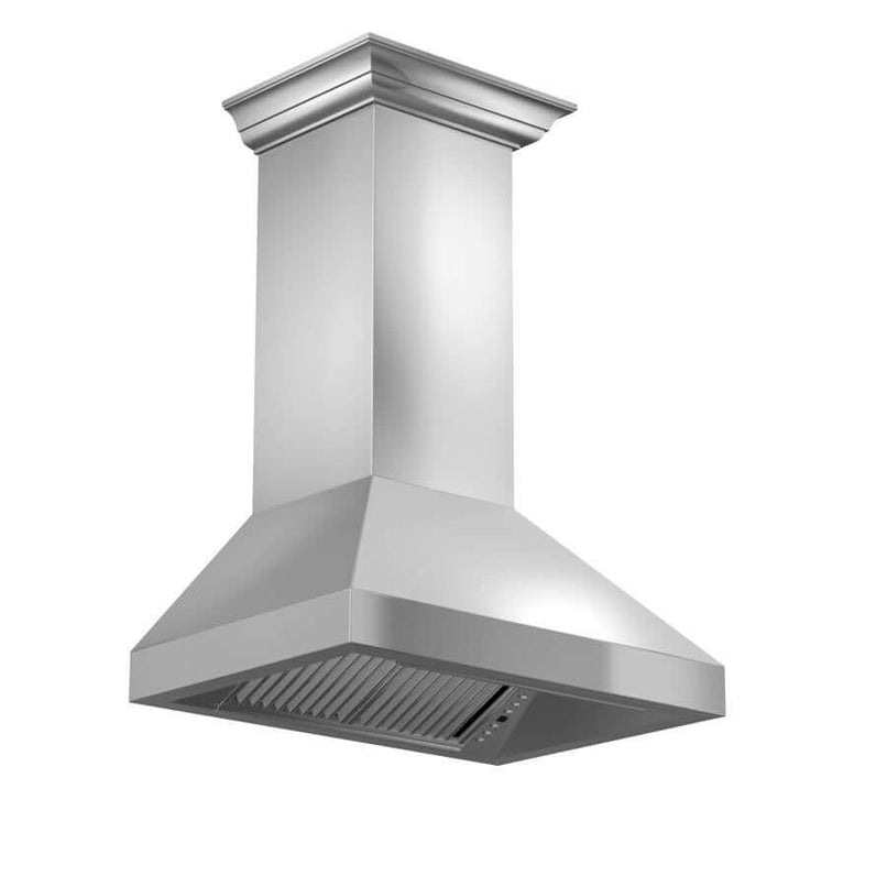 ZLINE 48 in. Professional Convertible Vent Wall Mount Range Hood in Stainless Steel with Crown Molding (597CRN-48)