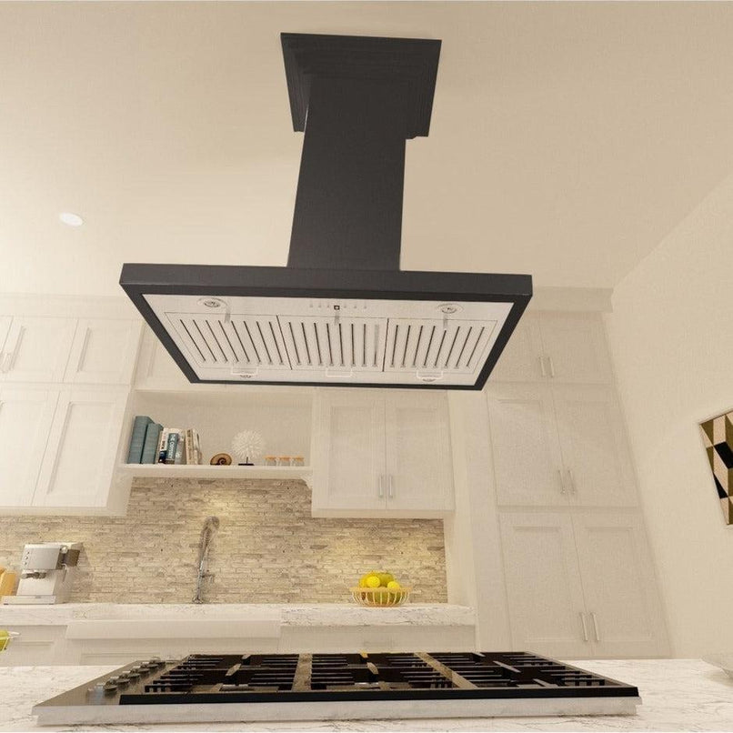 ZLINE 36 in. Convertible Vent Wooden Island Mount Range Hood in Black (KBiCC-36)